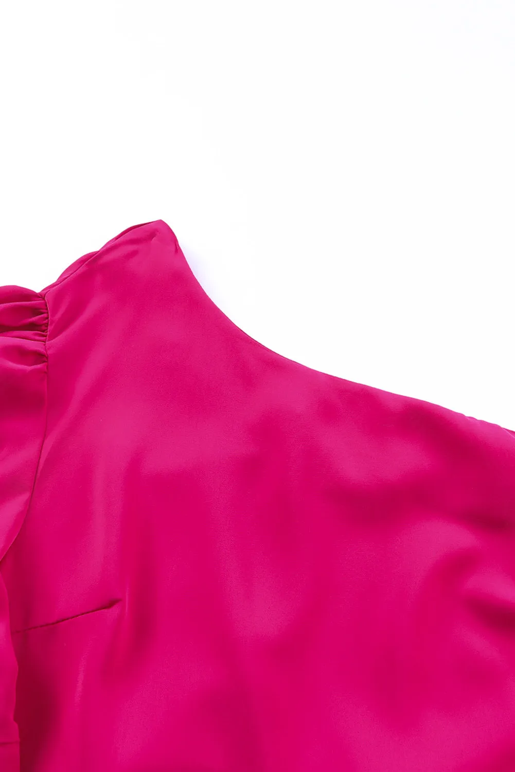 Rose Asymmetric Puff Sleeve Wrapped Hem Short Dress with Belt
