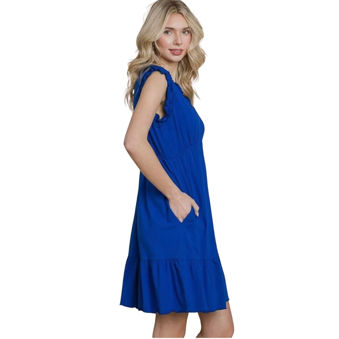 Royal Blue ruffle trim mini dress