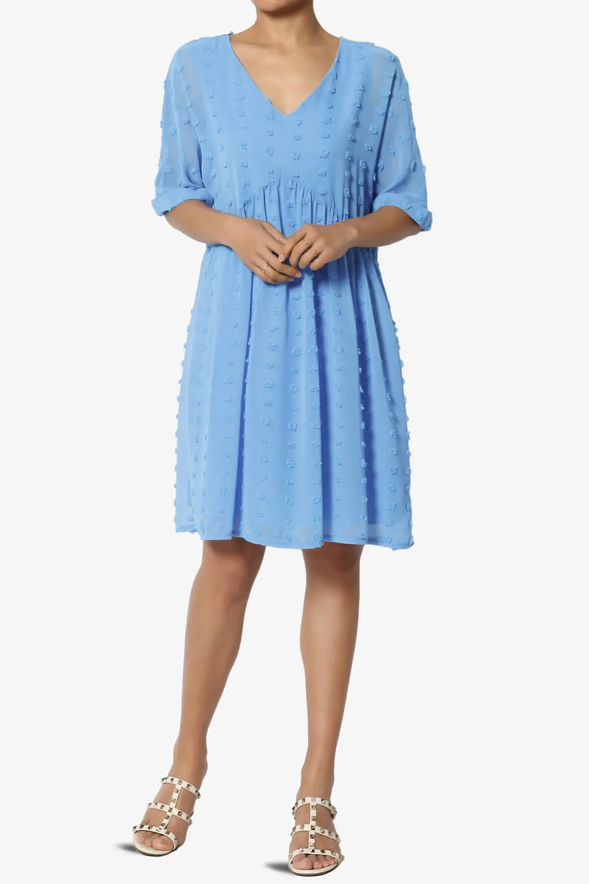Sandra Swiss Dot Short Sleeve Babydoll Dress