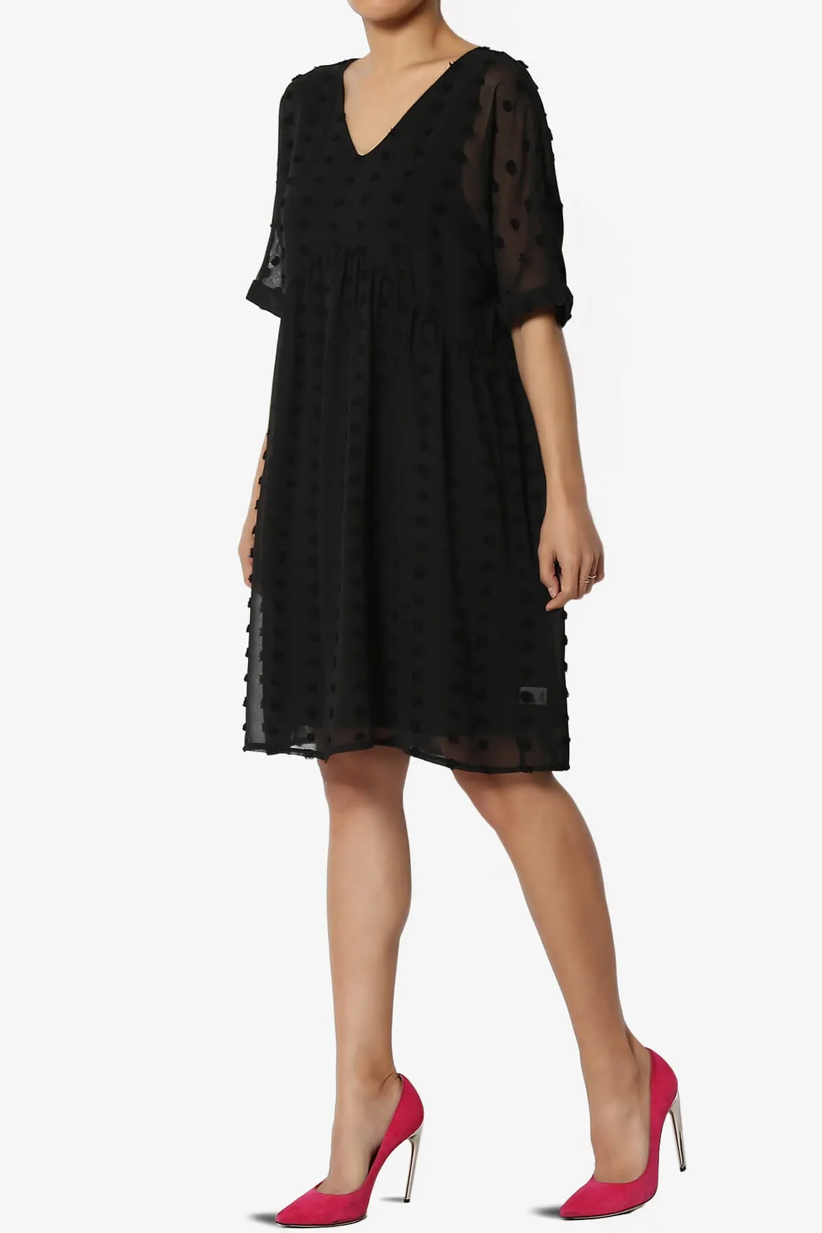 Sandra Swiss Dot Short Sleeve Babydoll Dress
