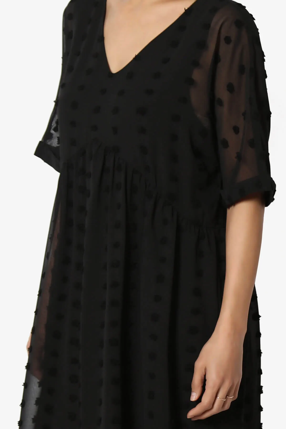 Sandra Swiss Dot Short Sleeve Babydoll Dress