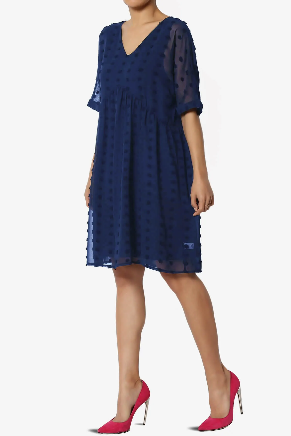 Sandra Swiss Dot Short Sleeve Babydoll Dress
