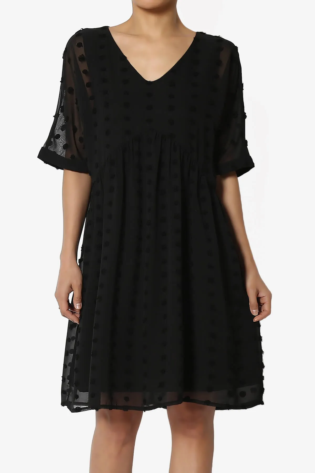 Sandra Swiss Dot Short Sleeve Babydoll Dress