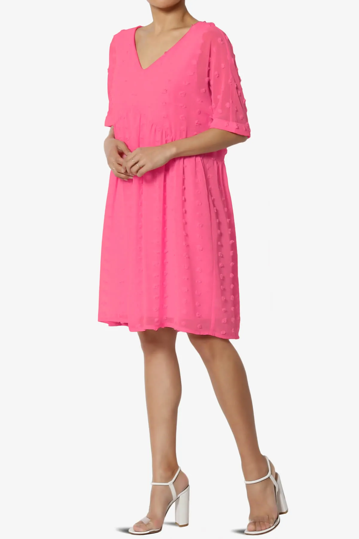 Sandra Swiss Dot Short Sleeve Babydoll Dress