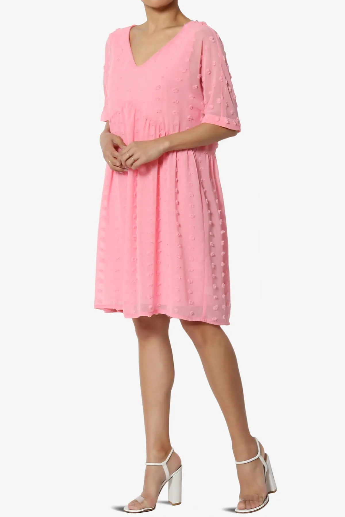 Sandra Swiss Dot Short Sleeve Babydoll Dress