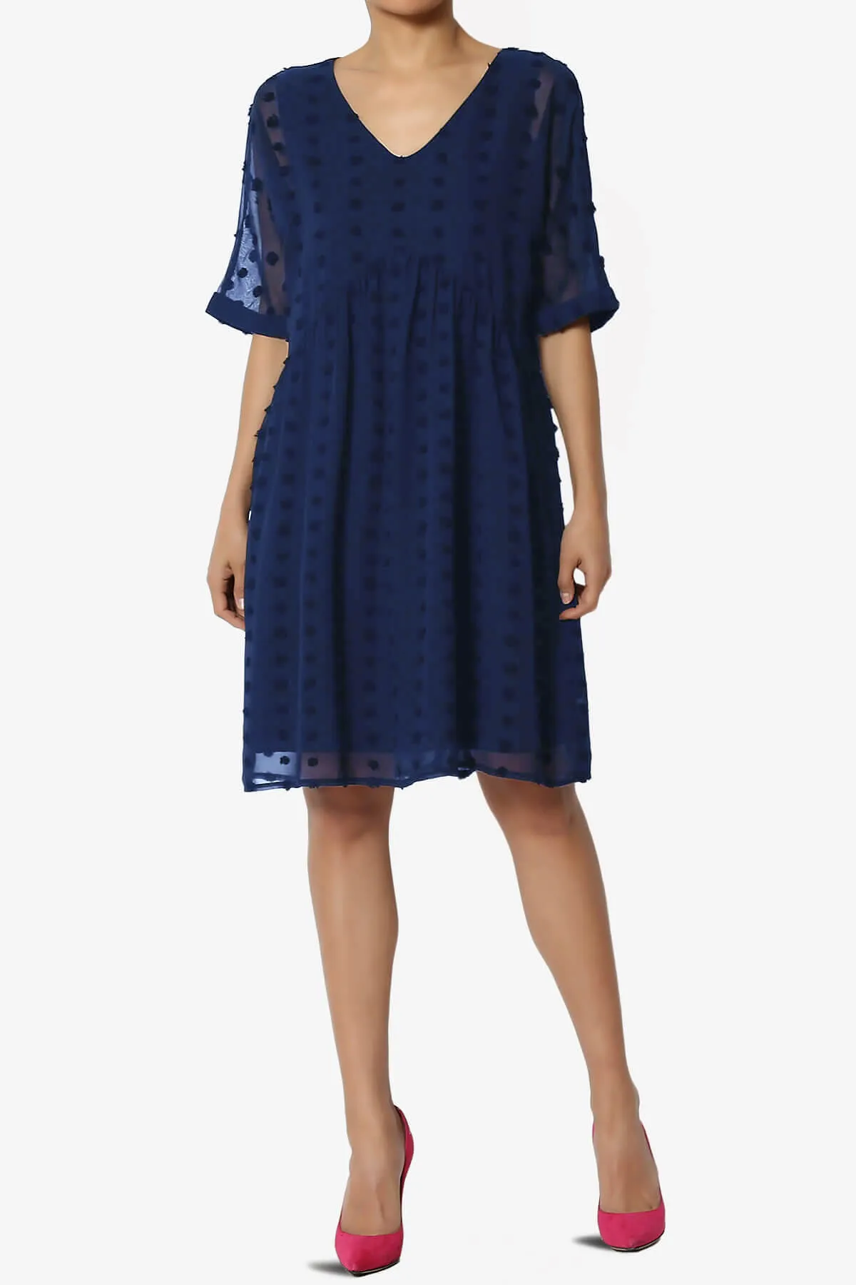 Sandra Swiss Dot Short Sleeve Babydoll Dress