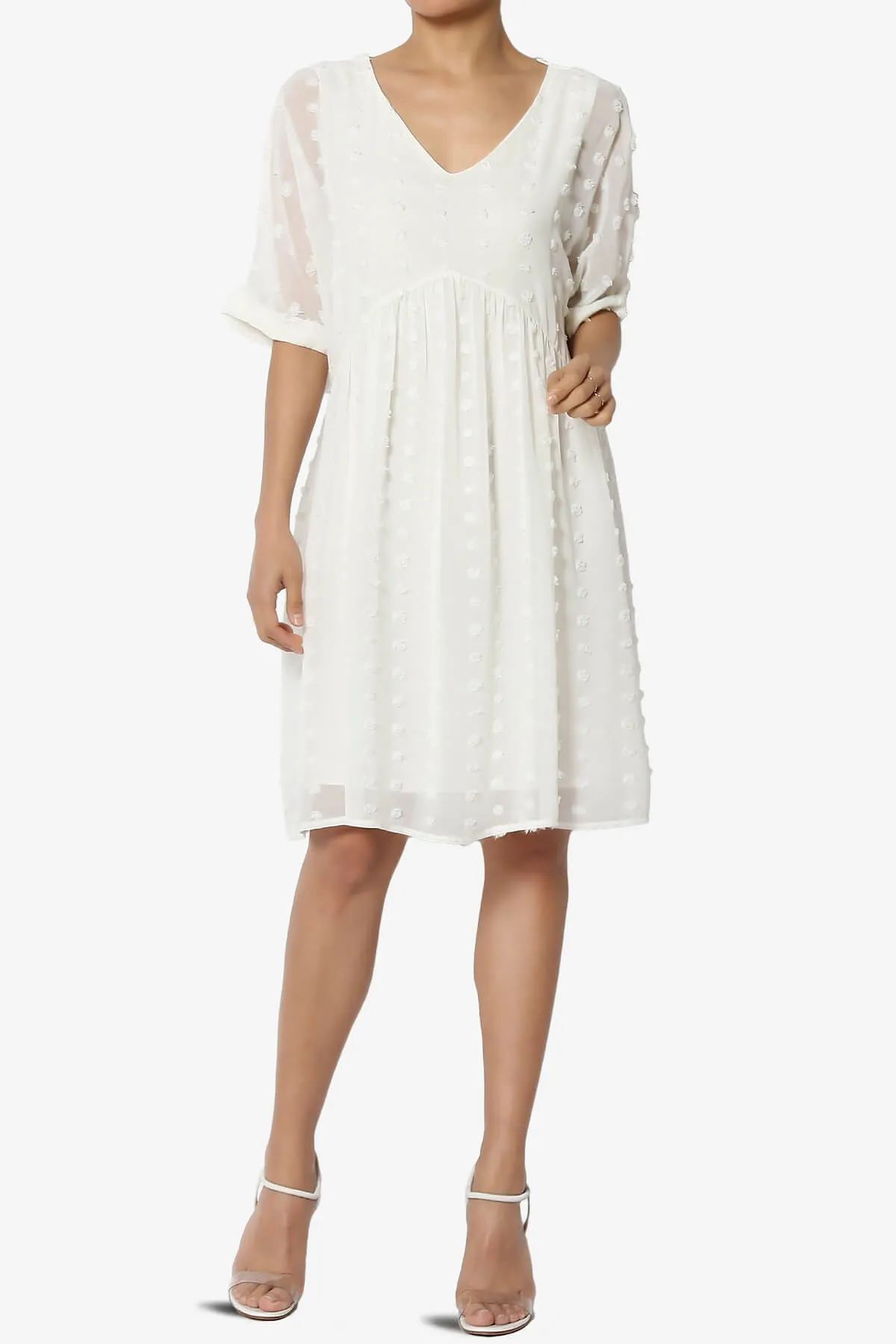 Sandra Swiss Dot Short Sleeve Babydoll Dress