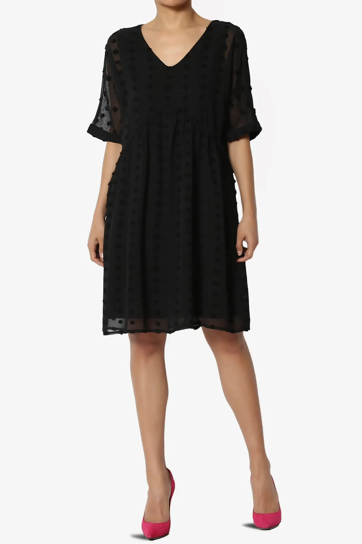 Sandra Swiss Dot Short Sleeve Babydoll Dress