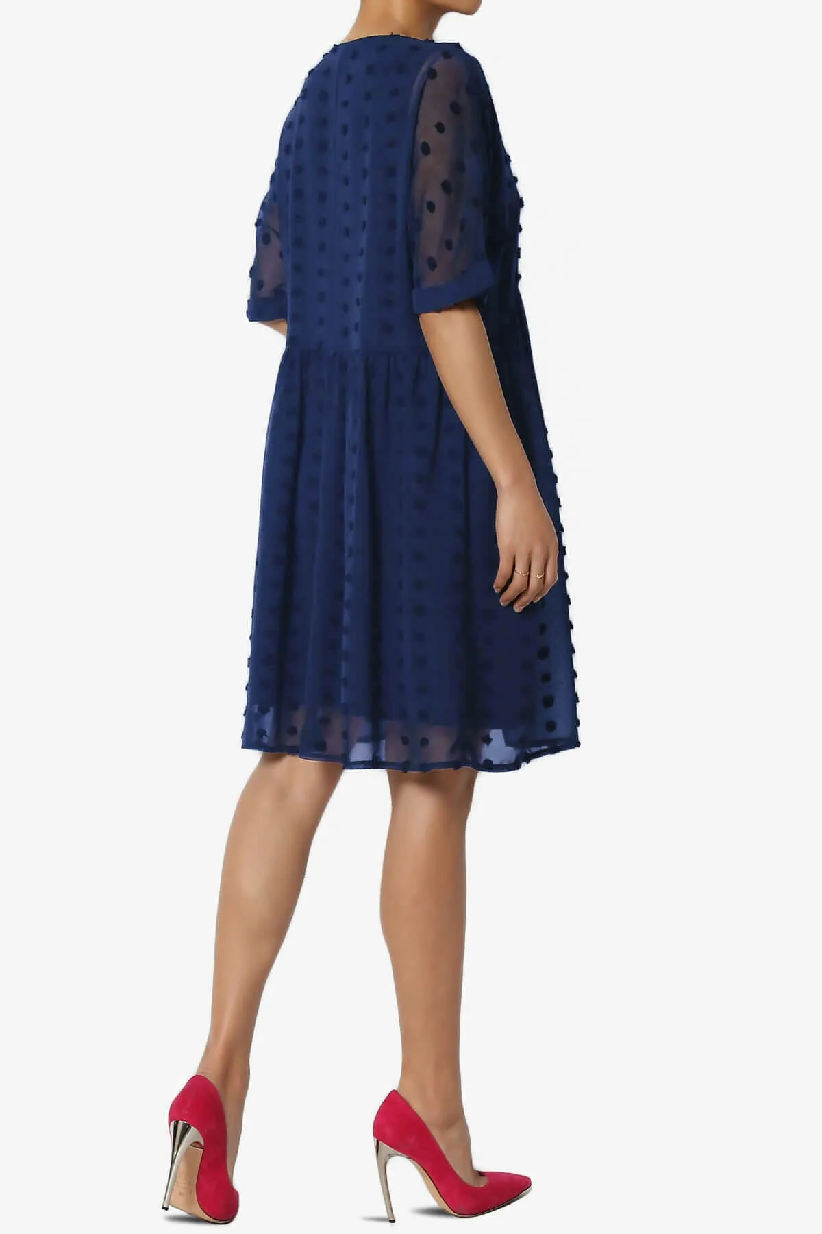 Sandra Swiss Dot Short Sleeve Babydoll Dress