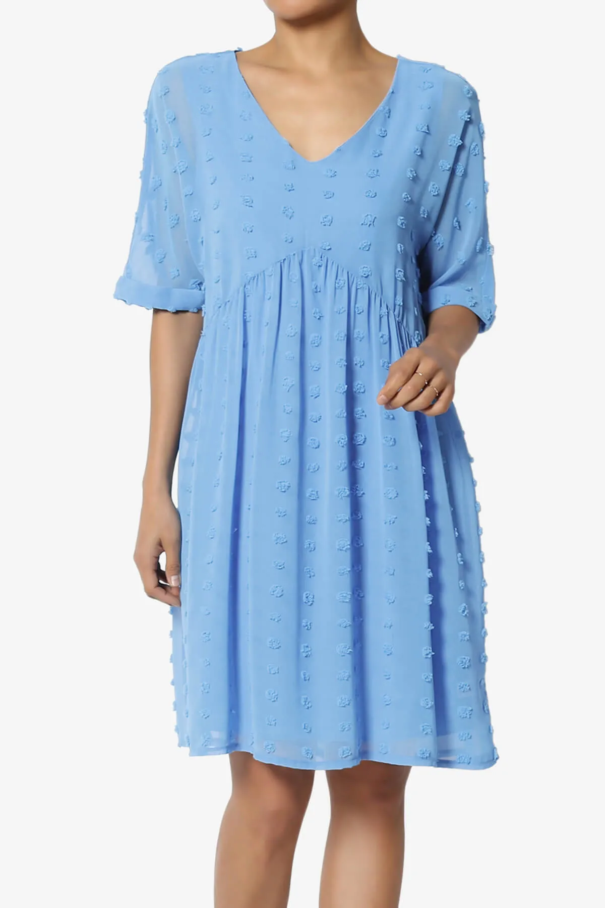 Sandra Swiss Dot Short Sleeve Babydoll Dress