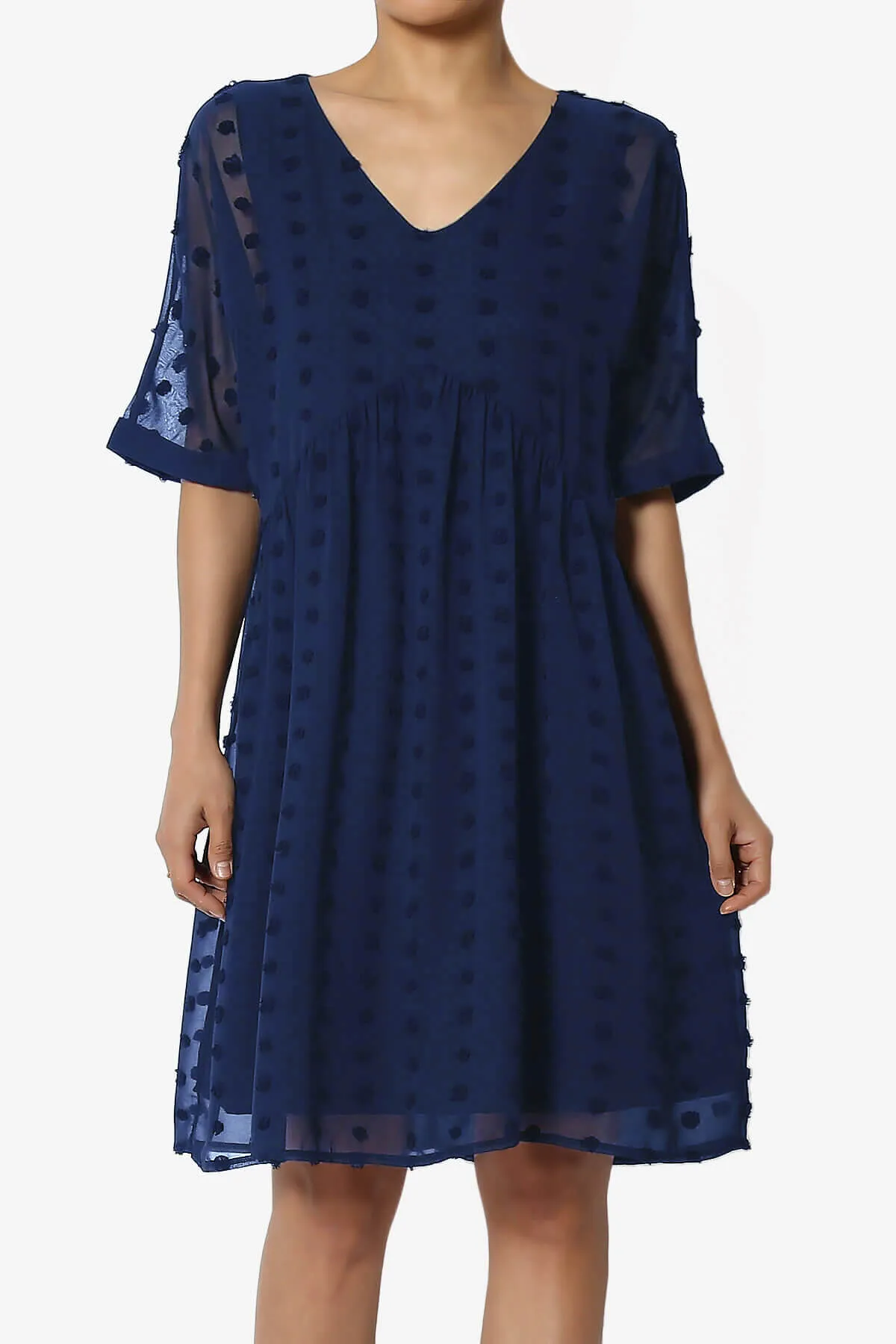 Sandra Swiss Dot Short Sleeve Babydoll Dress