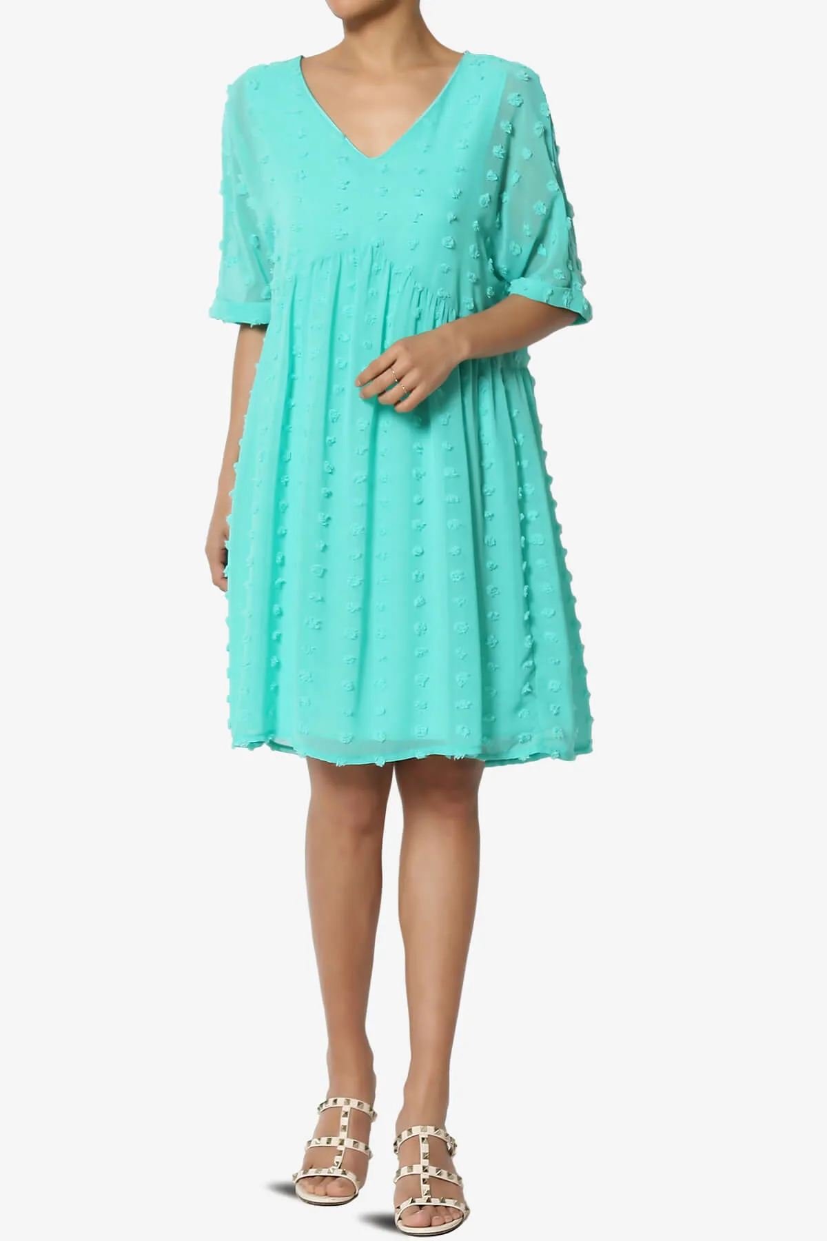Sandra Swiss Dot Short Sleeve Babydoll Dress