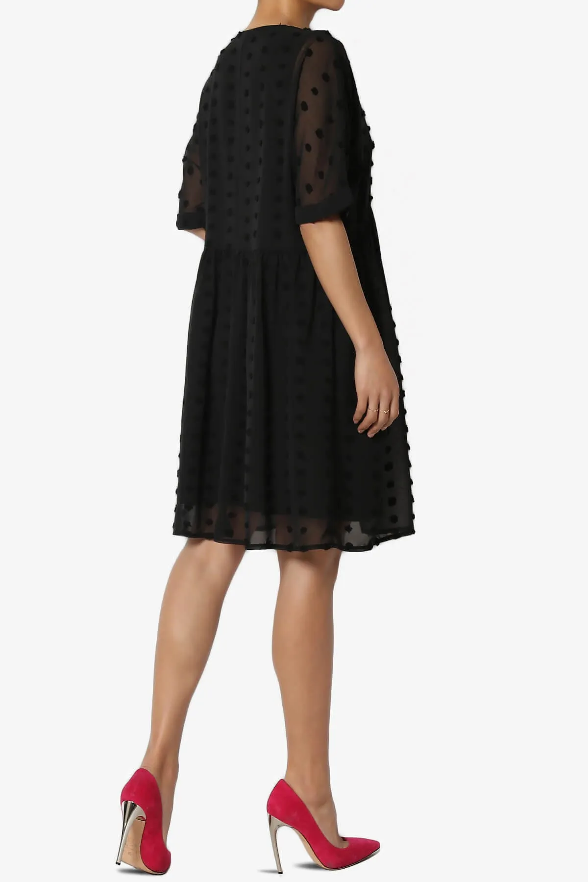 Sandra Swiss Dot Short Sleeve Babydoll Dress