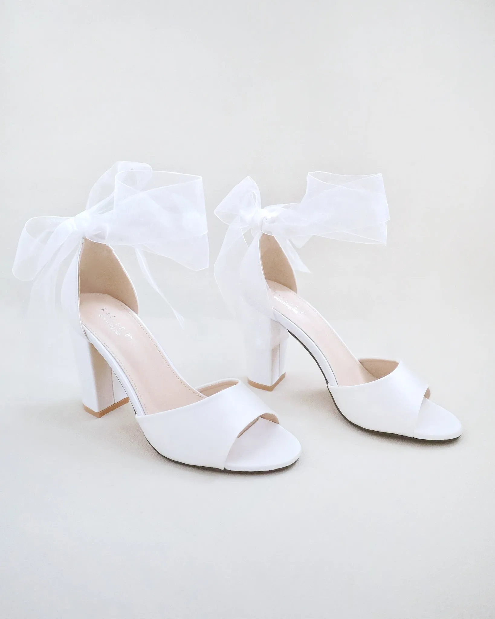 Satin Block Heel Wedding Sandals with Wrapped Ribbon Tie