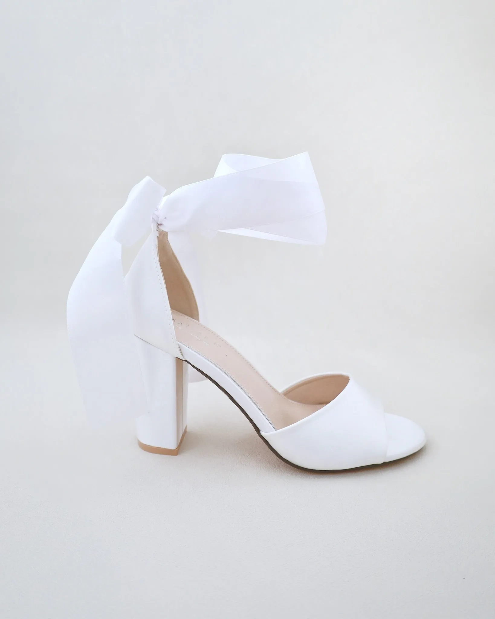 Satin Block Heel Wedding Sandals with Wrapped Ribbon Tie