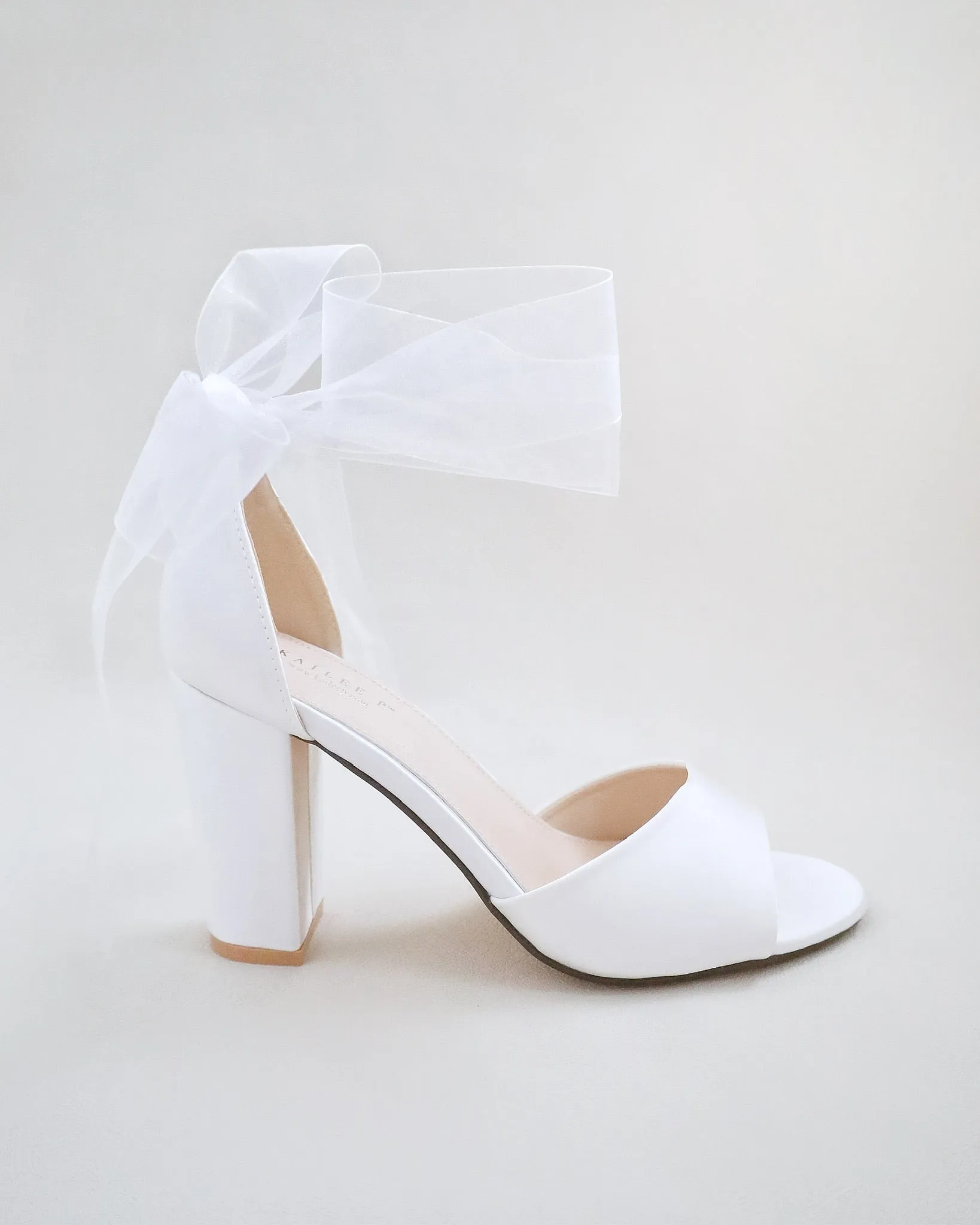 Satin Block Heel Wedding Sandals with Wrapped Ribbon Tie