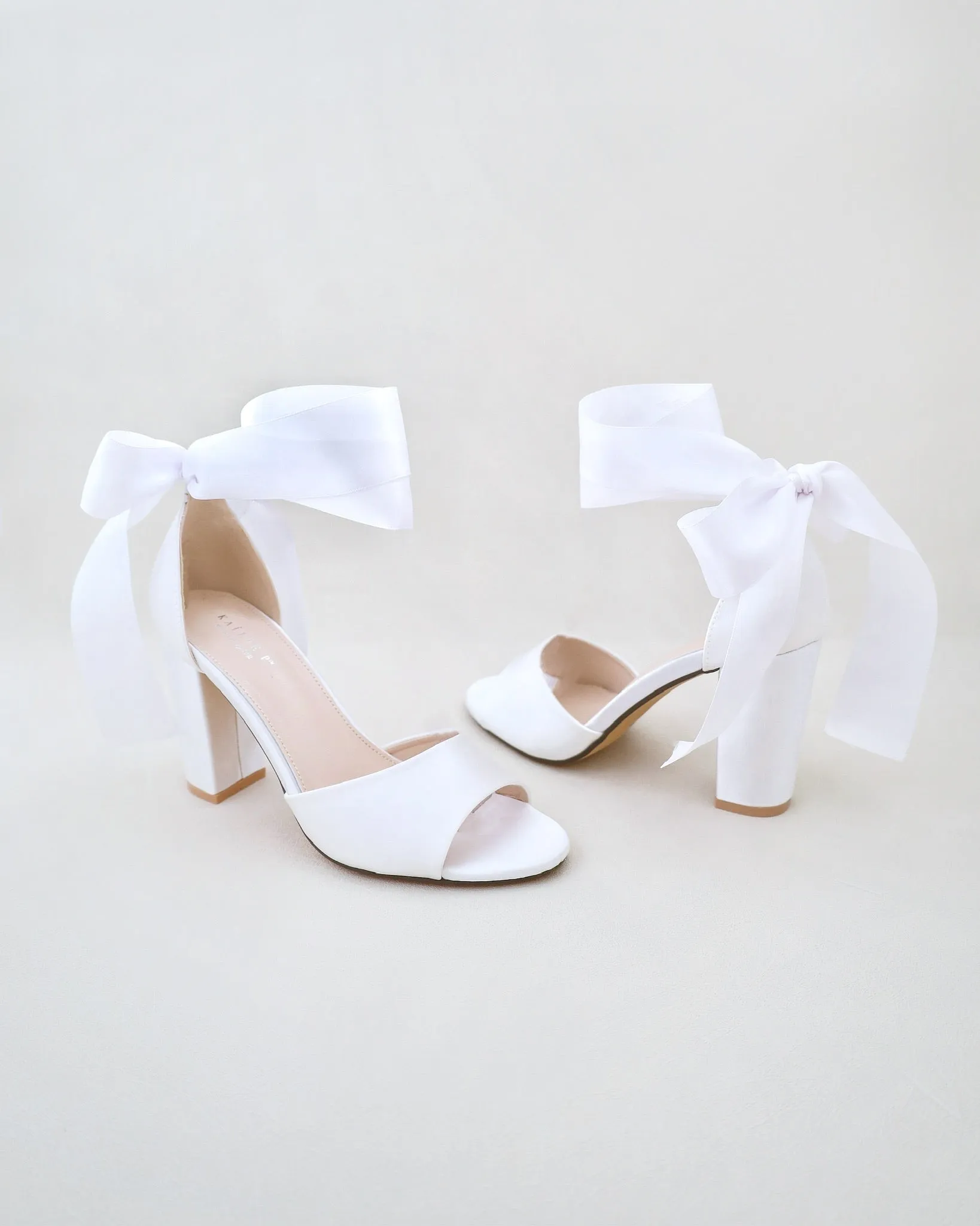 Satin Block Heel Wedding Sandals with Wrapped Ribbon Tie