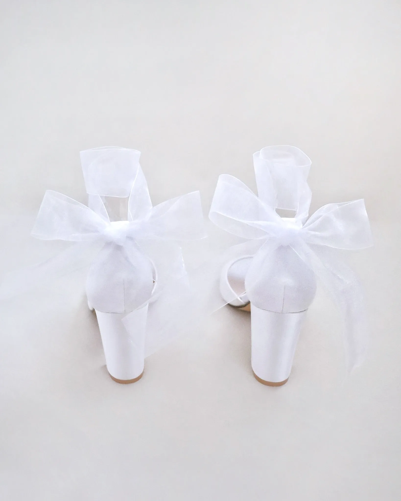 Satin Block Heel Wedding Sandals with Wrapped Ribbon Tie