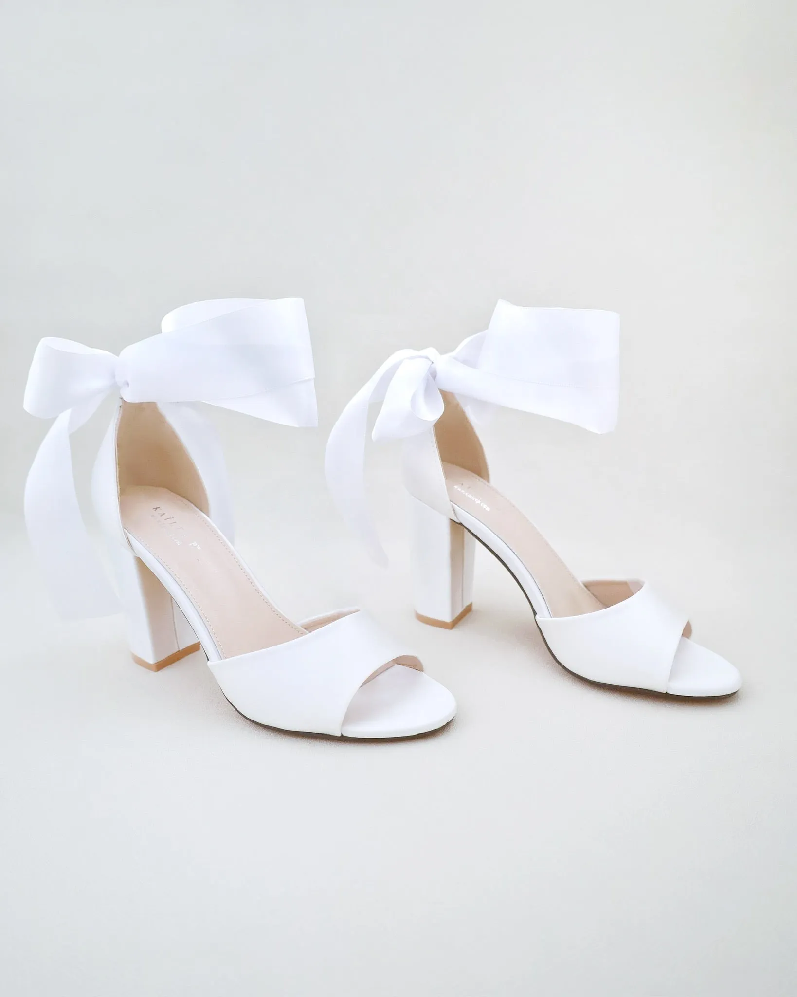 Satin Block Heel Wedding Sandals with Wrapped Ribbon Tie