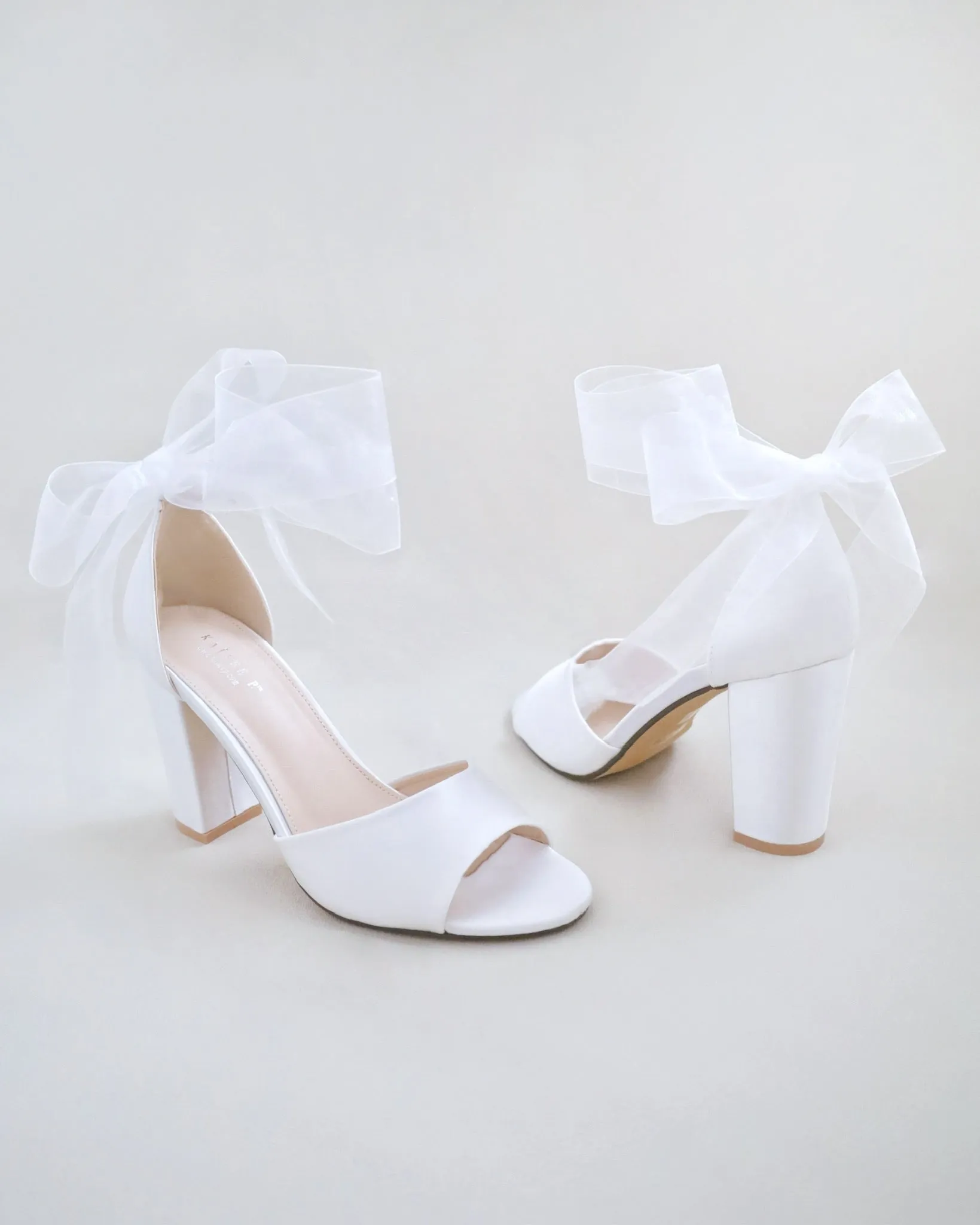 Satin Block Heel Wedding Sandals with Wrapped Ribbon Tie