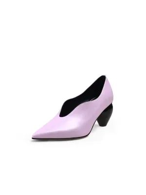 Scalloped Edges-Curve Shaped Leather Pump - Lavender