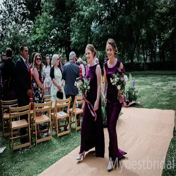 Scoop Side slit Elegant A-line Simple Pretty Long Bridesmaid Dresses,BDS0219