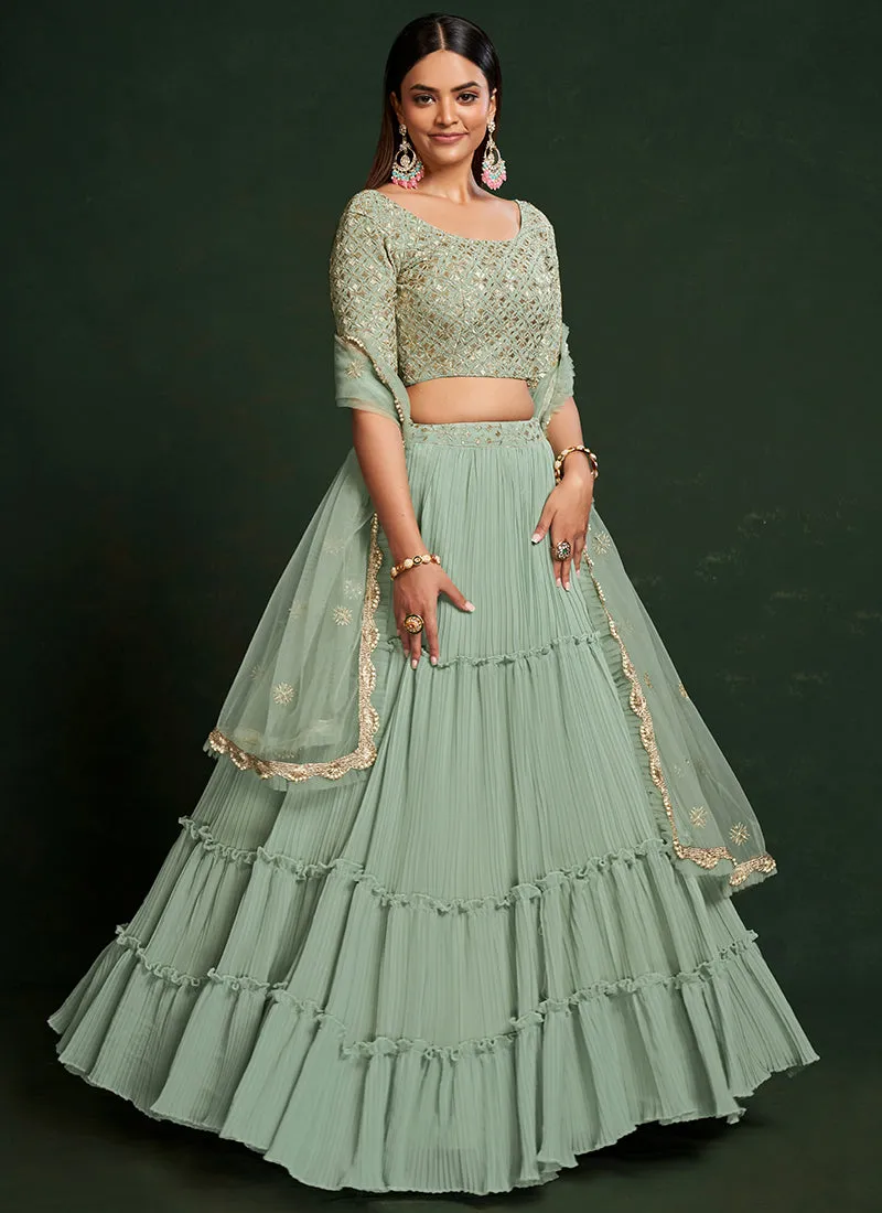 Sea Green Sequence Embroidered Festive Lehenga Choli