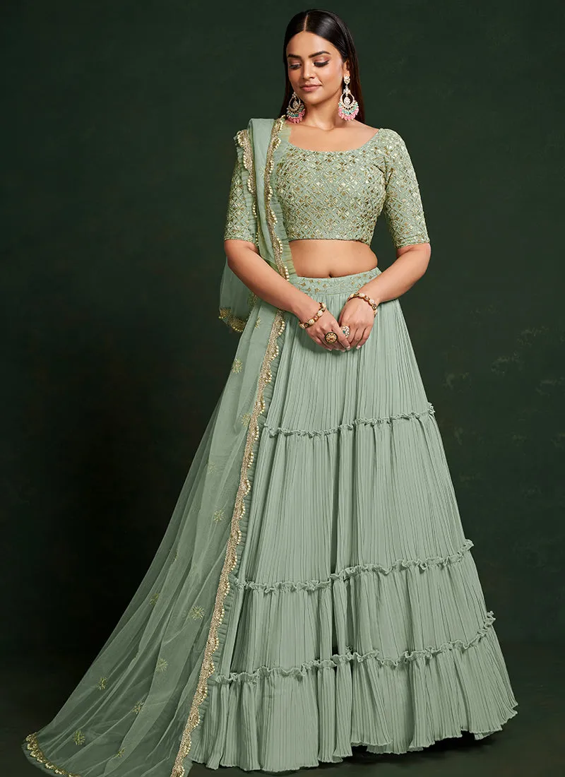 Sea Green Sequence Embroidered Festive Lehenga Choli