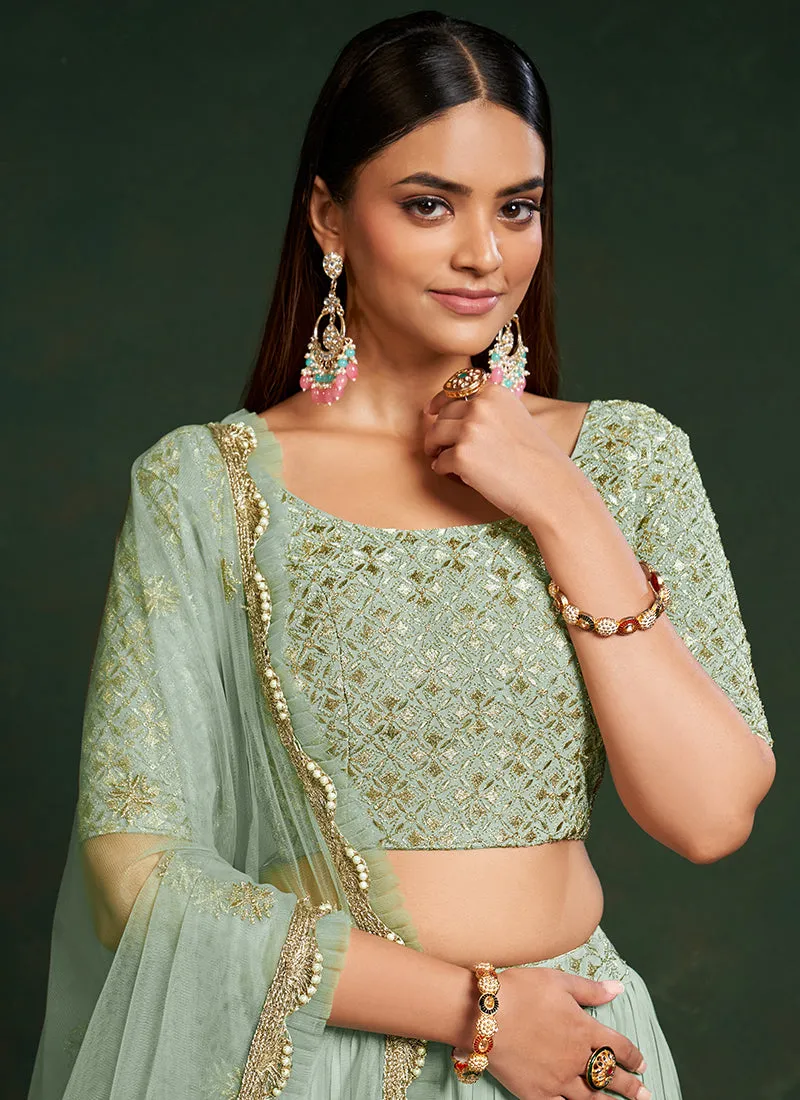 Sea Green Sequence Embroidered Festive Lehenga Choli