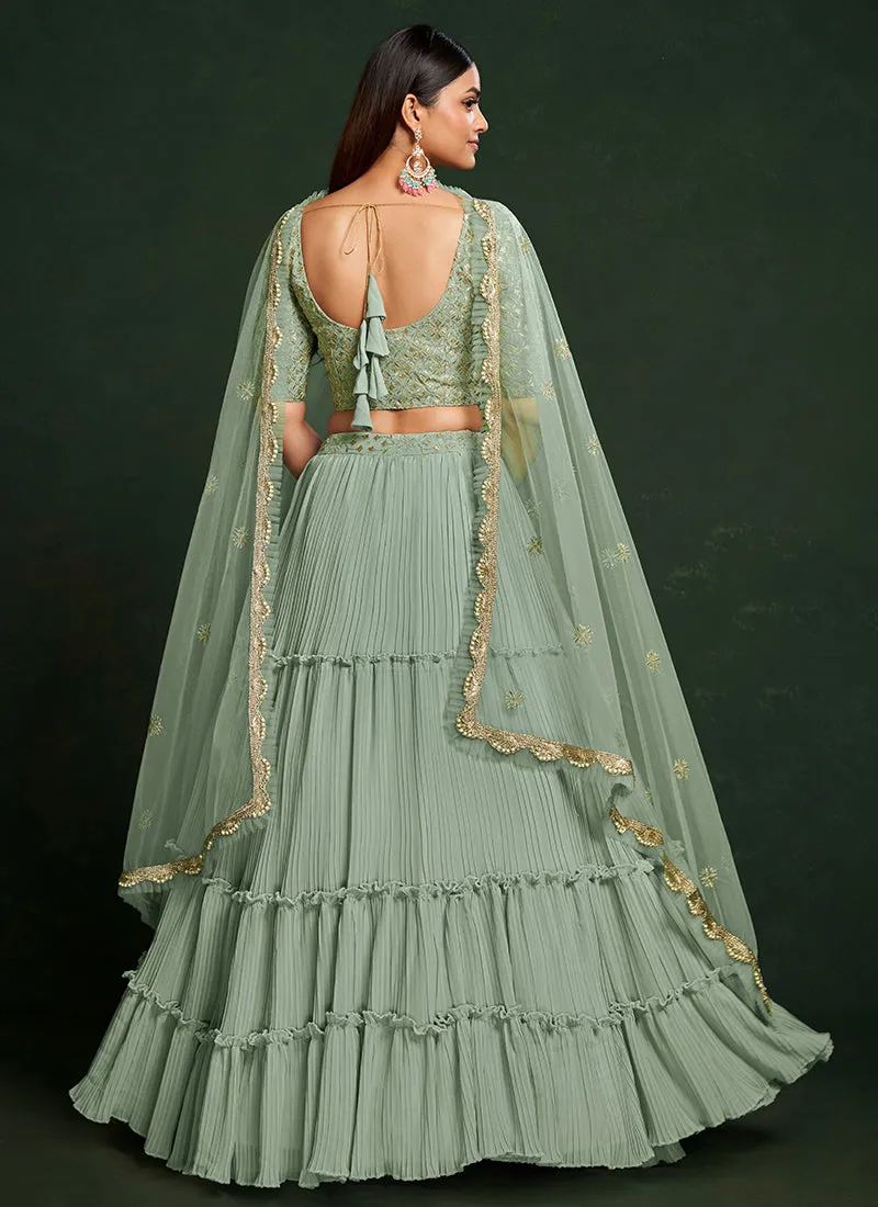 Sea Green Sequence Embroidered Festive Lehenga Choli