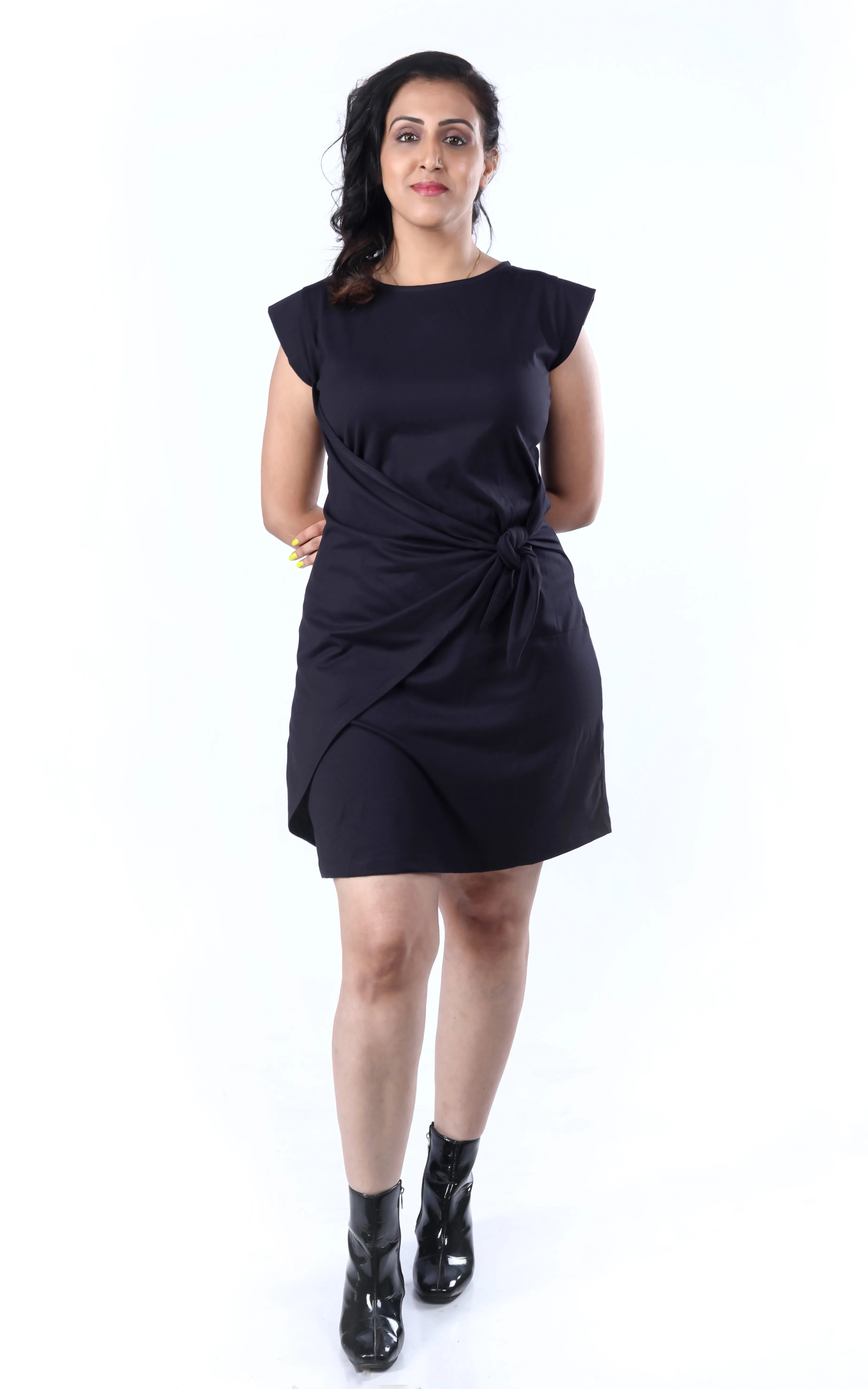 Side Knot Mini Black Dress
