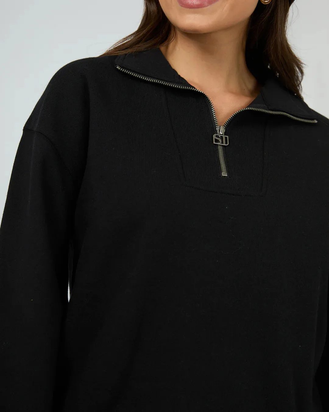 SILENT THEORY SILENT LUXE QUARTER ZIP CREW BLACK