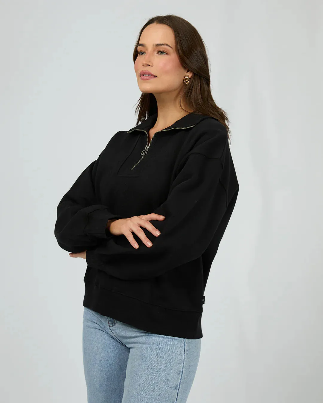 SILENT THEORY SILENT LUXE QUARTER ZIP CREW BLACK