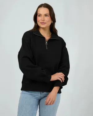 SILENT THEORY SILENT LUXE QUARTER ZIP CREW BLACK