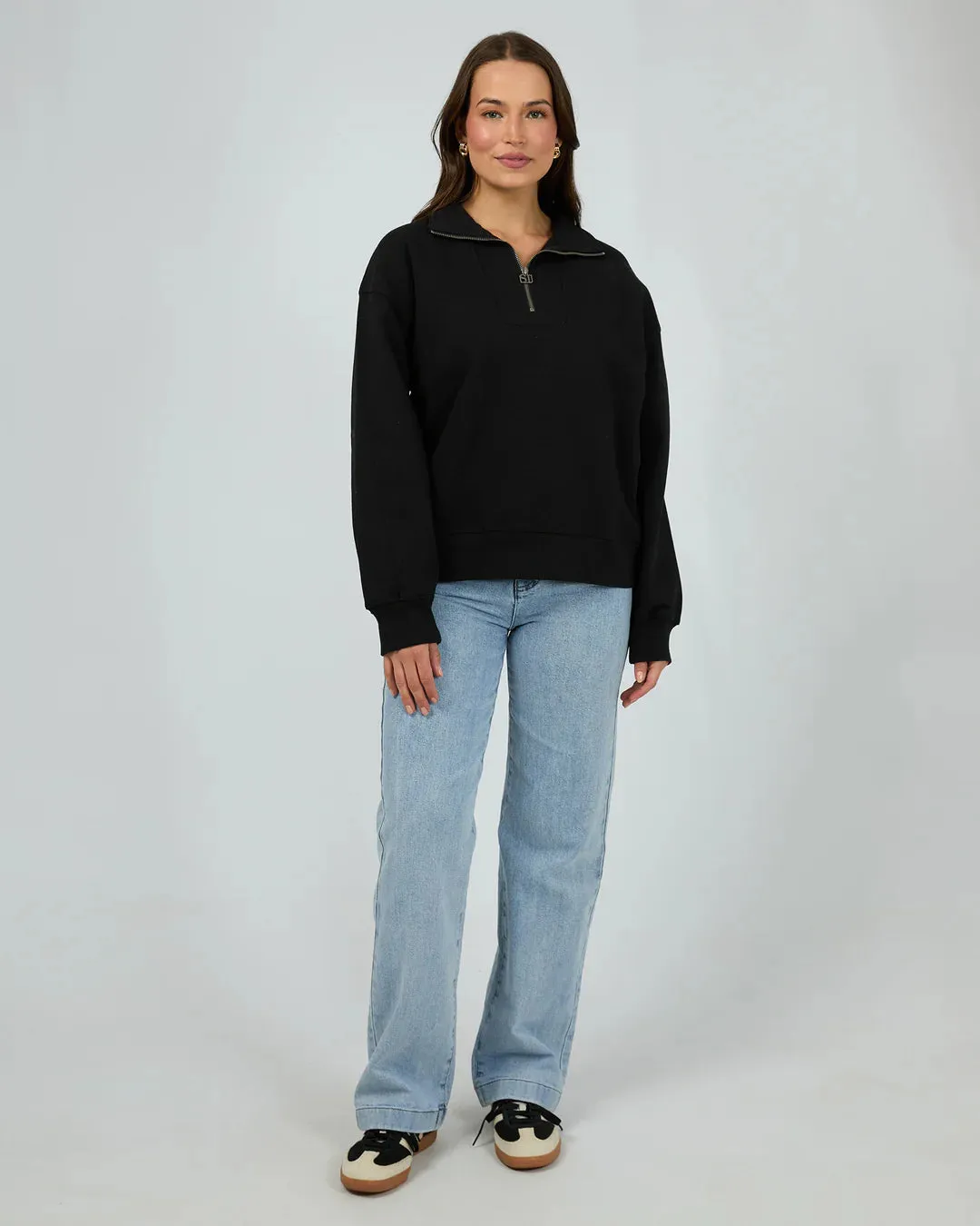SILENT THEORY SILENT LUXE QUARTER ZIP CREW BLACK