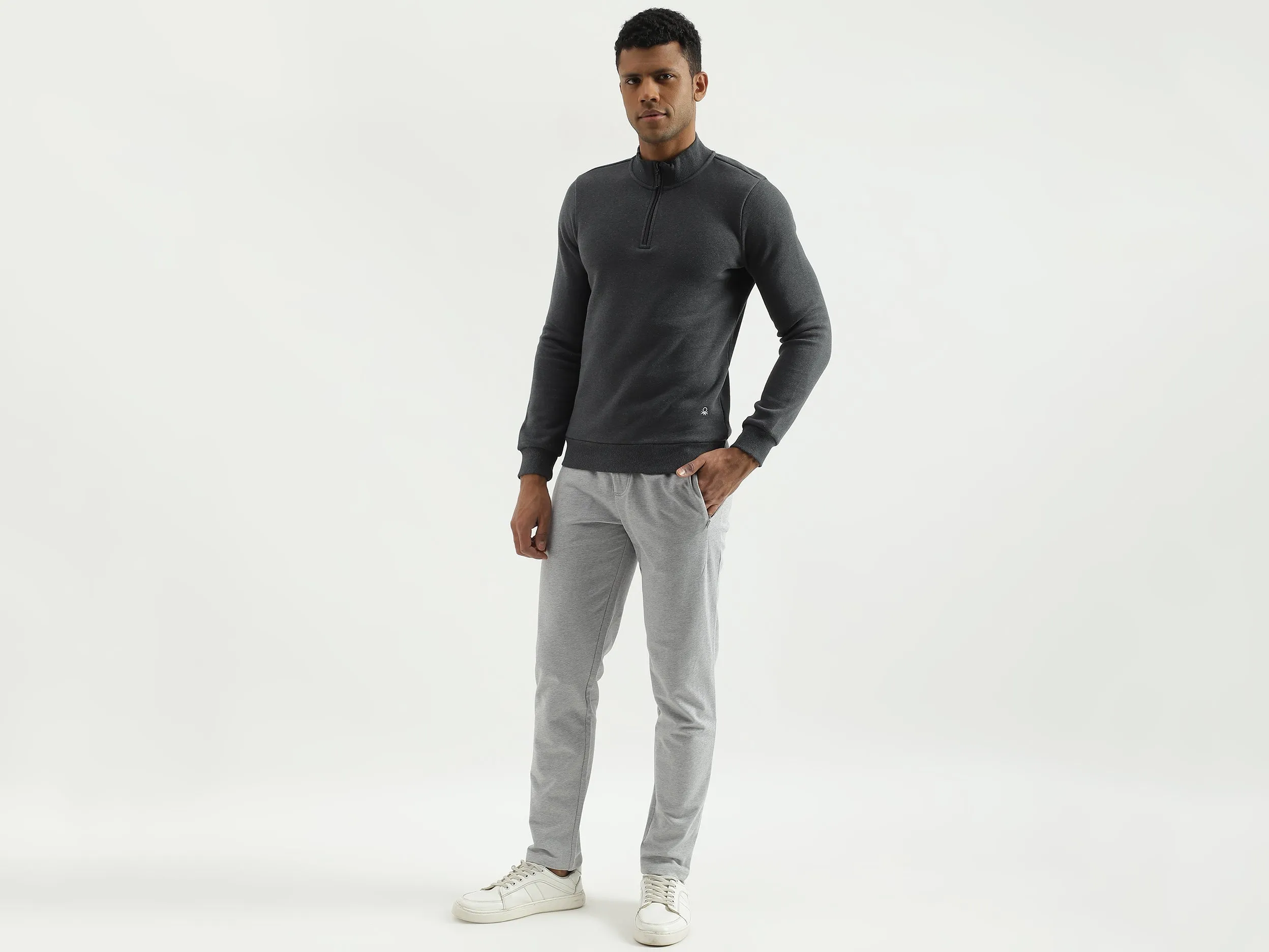 Slim Fit Mock Neck Solid Sweatshirt