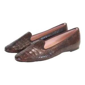 Smoks - Brown Croc Leather Smoking Loafer for Teen/Women by Pretty Ballerinas