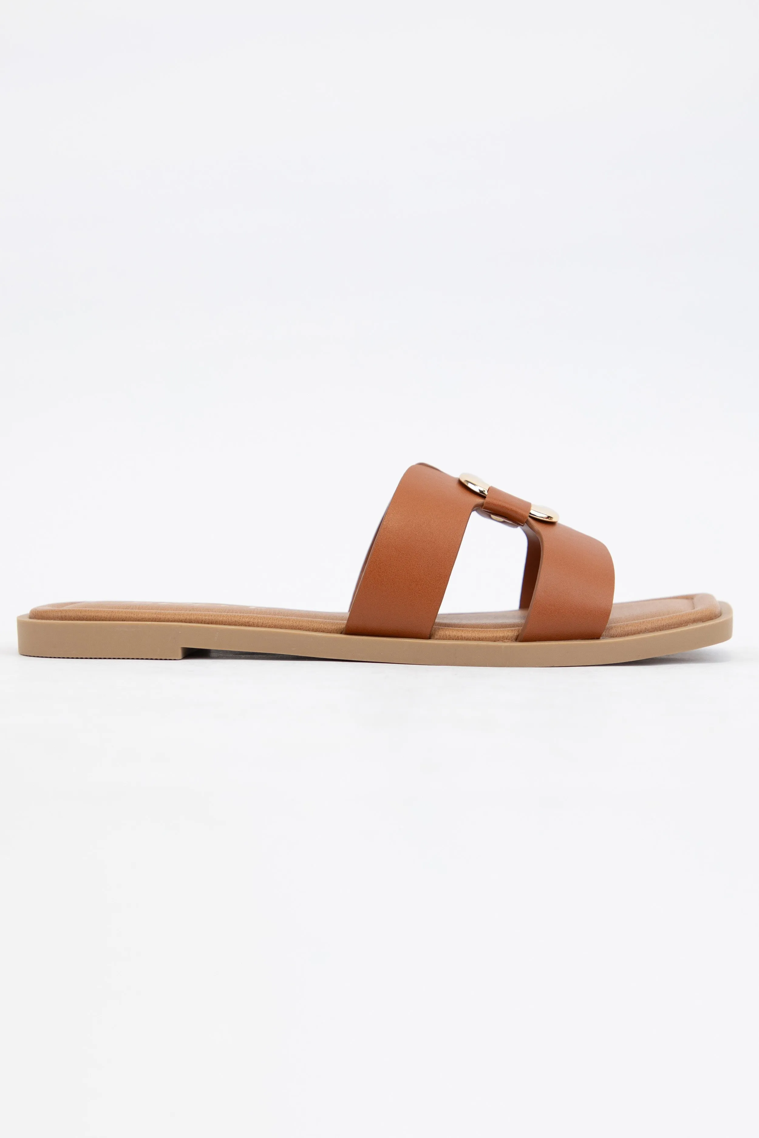 Soda Feng Trendy Rectangular Golden Hardware Sandals