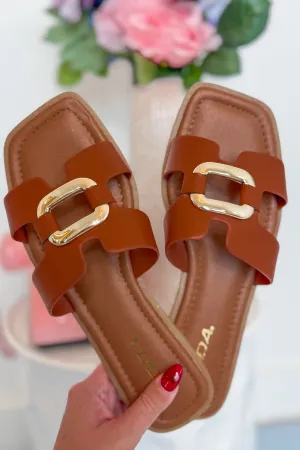 Soda Feng Trendy Rectangular Golden Hardware Sandals