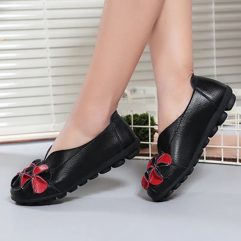 Soft Bottom Women's Shoes Spring Mother Shoes Flat Shoes Large Size Round Head Peas Shoes