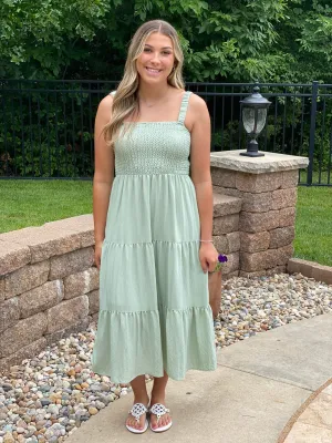 Spring Vibes Midi Dress - Sage