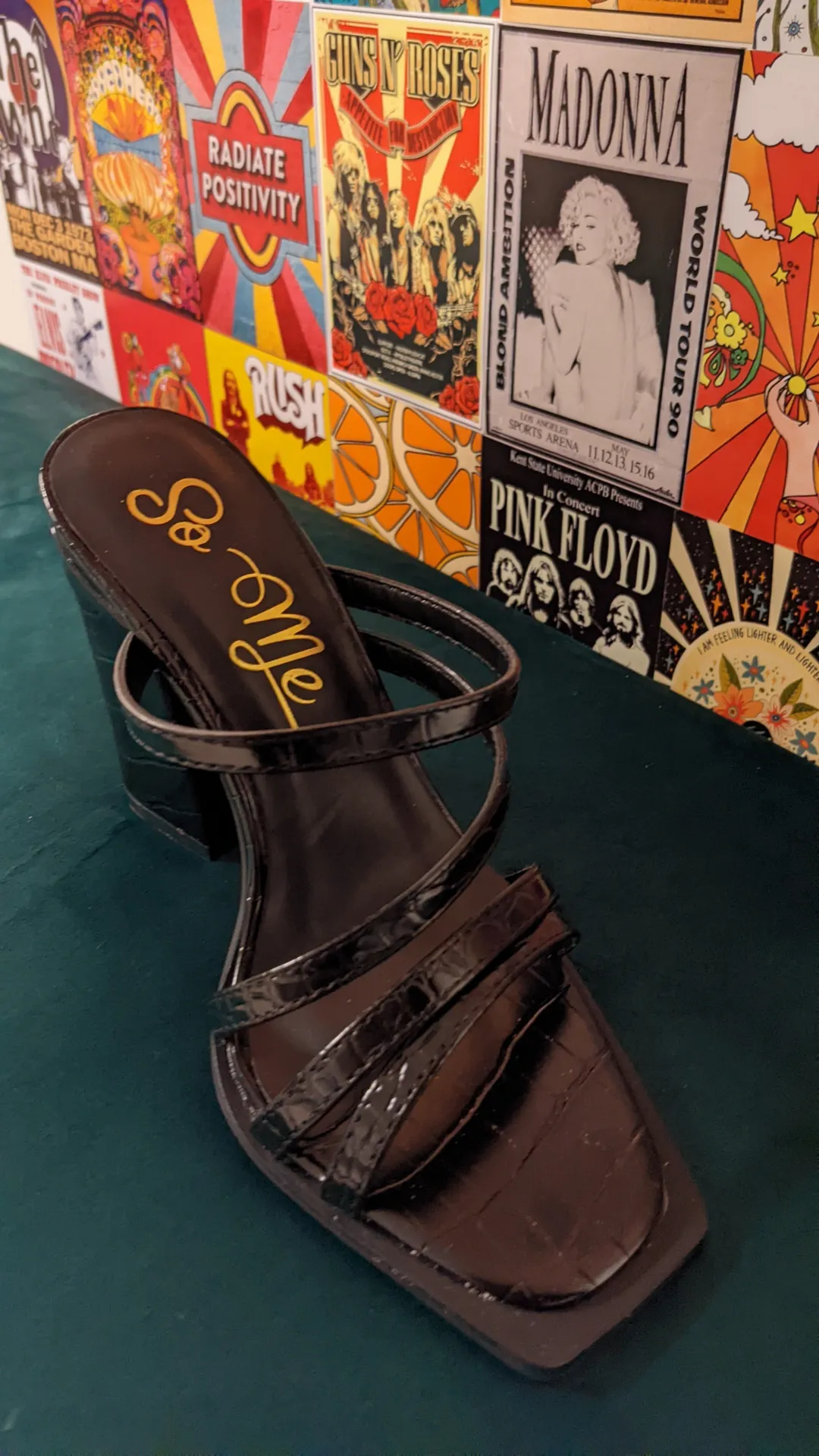 Strappy Croc-Pattern Chunky Heels