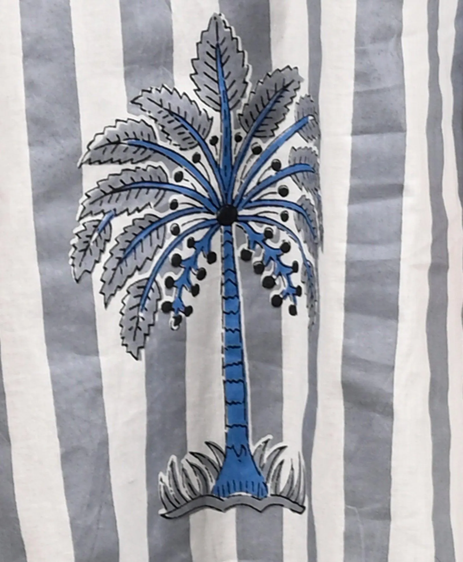 STRIPED FESTIVE PRINTED PURE COTTON KURTA - BLUE