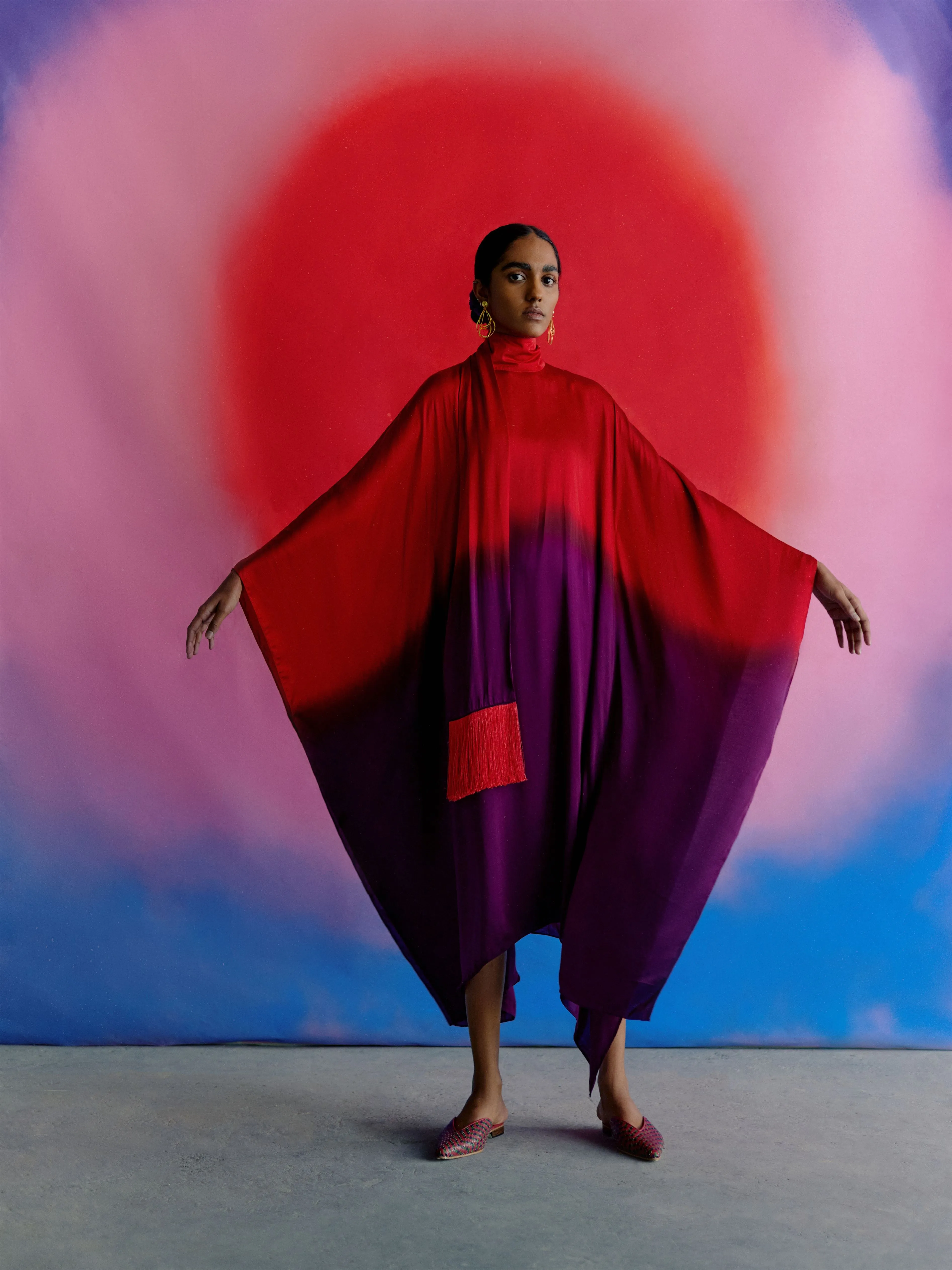 Studio Rigu   I   Womenswear, Western Leheriya Round Collar Dress Red / Purple Ombre  Srdd002