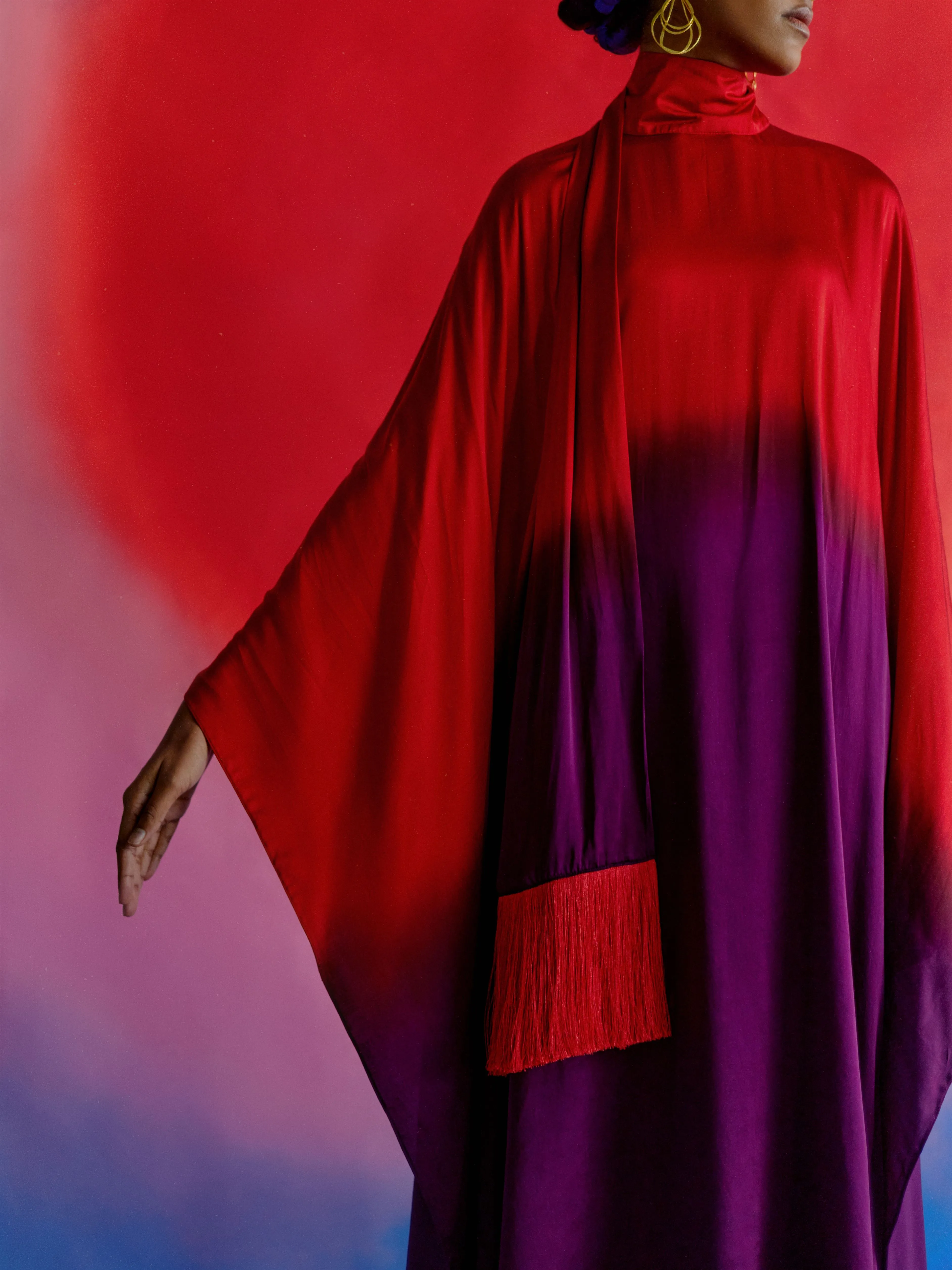 Studio Rigu   I   Womenswear, Western Leheriya Round Collar Dress Red / Purple Ombre  Srdd002