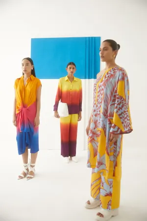 Studio Rigu Sanatornaya Sunrise Shirt  Trousers   Beaded Buttons   Top Stitching On Cuffs, Tie Dye Vegan Silk Arcadia Collection