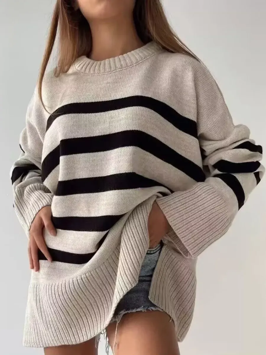 Tempo Striped Oversized Knit Long Sleeve Sweater