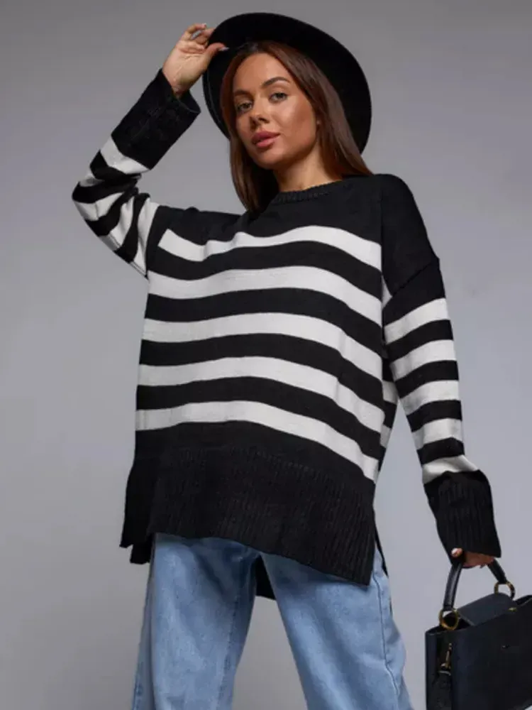 Tempo Striped Oversized Knit Long Sleeve Sweater
