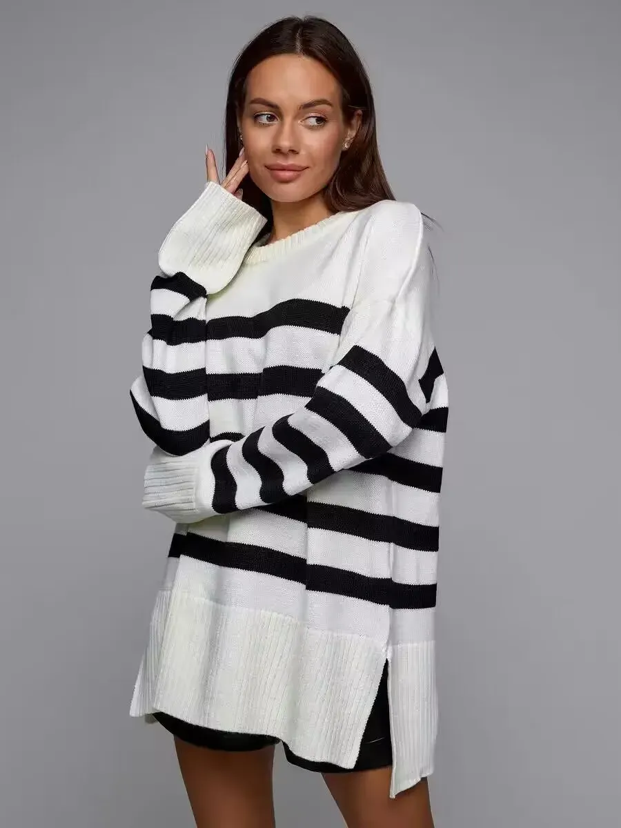 Tempo Striped Oversized Knit Long Sleeve Sweater