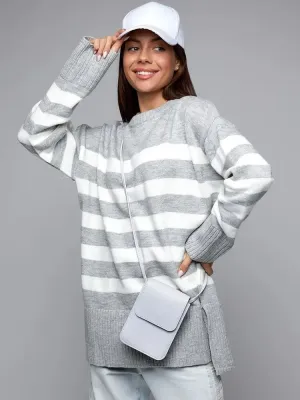 Tempo Striped Oversized Knit Long Sleeve Sweater